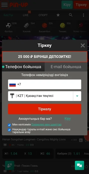 Регистрация в мобильном приложение Pin Up